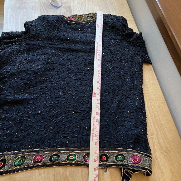 TAN CHHO EVENING JACKET XL BEADED OPEN FRONT ELEGANT VINTAGE SILK COCKTAIL - Picture 12 of 13